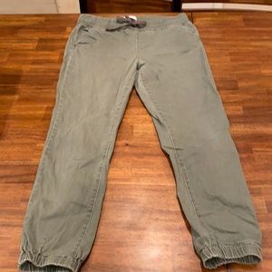 Distressed love fire green khaki jogger